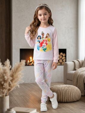 Disney Princess Soft Knit Girls Pajama 2pc Sleep Set Ariel Belle Tiana Jasmine